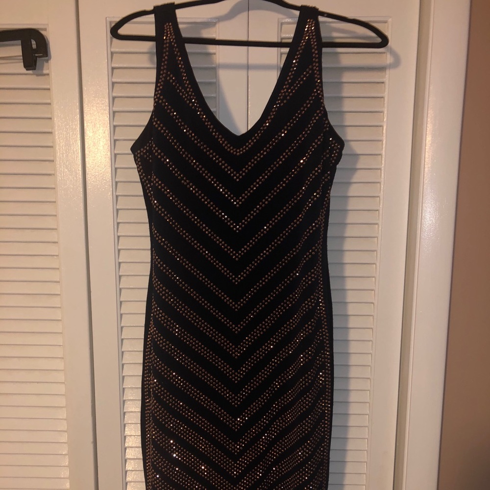 Navy dress and rose gold rhinestones